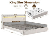 Artiss King Upholstered Bed Frame with Shelf Storage Drawers Charging Station Mood Lighting Linen BFRAME-G-NOUVEA-K-BG-ABC