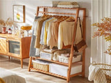 Bamboo Clothes Hanging Garment Rack Portable Laundry Rack Closet Storage Shelves V767-ZJJ174-G2