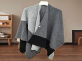 Grey Pure Wool Extra Large Shawl Scarf Color Block Multi-functional Warm Cashmere Cape Poncho V888-ELOSUNG32678