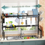 CARLA HOME Adjustable Over the Sink Dish Drying Rack with Utensil Holder, Hooks & Cutting Board Rack V178-36206
