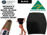 MERINO SKINS Thermal Womens Skirt Wool Winter Base Layer Thermals - Black V563-MS-ES-MINISLIP-BLK-M