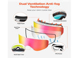Frameless Ski Goggles, Magnet Cylindrical Lens with Pink Revo Coating, OTG Anti fog Snow Goggles for V952-HXJWKBSDCXHJ4LNEU001V0
