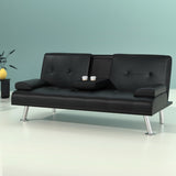 Artiss Sofa Bed 168CM Black PU Leather SBED-E-R1C-LEA168-BK