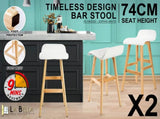 2X Wooden Bar Stool Dining Chair Leather SOPHIA 74cm WHITE V274-FT-WBSPU-84WH2