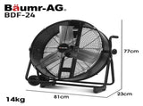 BAUMR-AG 24" 610mm 260W Industrial Mobile Floor Drum Fan, Tilting, Large, Commercial, Heavy-duty V219-SPCAIRBM24DA