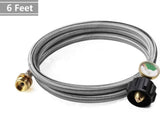 6 Feet Stainless Braided Hose Adapter With Tank Gauge, 1 lb to 20 lb Propane Converter for Stove, V1258-DP02-C-272