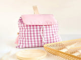 Pink Trendy Gingham Checkered Canvas Backpack Aesthetic Student School Bag Casual Daily Travel V888-ELOSUNG46729