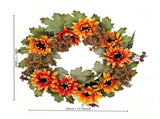 Fall Plastic Hanging Ornament with Sunflowers, Berries and Flowers, Reusable Decoration for Front V1366-AZ2-W-16033