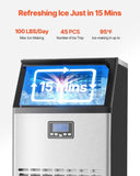 VEVOR Commercial Ice Maker Machine, 100lbs/24H Ice Maker Machine with 33lbs Storage Capacity, 45 Ice V952-SYYTSFBZBJX1KF06PV3