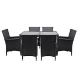 Gardeon Outdoor Dining Set 7 Piece Wicker Lounge Setting Black FF-DINING-7CLS-BK-ABC