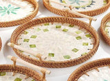 Round Rattan Wicker Woven Tray Basket with Shell Wooden Base and Handle for Fruit Bread Serving, V1370-AZ4-11237