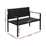 Gardeon Outdoor Garden Bench Seat Rattan Chair Steel Patio Furniture Park Black GB-RATTAN-BK