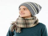 Striped Wool-Blend Beanie & Plaid Fringed Scarf Set Soft Knit Hat and Oversized Shawl V888-ELOSUNG54006