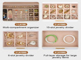 4 Layer Jewelry Box PU Leather Jewellery Organizer Multi-functional Storage Case with Clear Glass V985-JEWELRYORGANIZER