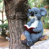 Sitting Koala Tree Hugger with Solar LED Light, Koala Reading Book Garden Statue, Resin Animal V1366-AZ2-W-06063