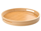 12 inch Round Serving Wooden Tray with Handles, Bamboo Decorative Tray Serving for Serving Beverages V1192-AZ-W-3261