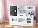 Keezi Kids Wooden Pretend Kitchen Play Set Cooking Toys Pot Ice Cup Oven Blackboard 80CM White PLAY-WOOD-BOARD-WH