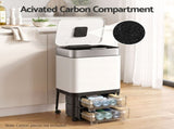 Cefito 40L Press Top Trash Can Kitchen Rubbish Bin Moblie Stainless Steel White RB-B-40L-S18-LEG-WH