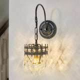 Vintage Wall Light Sconce with Clear Crystals, Black and Gold Glass Wall Lamp, 3-Mode Dimmable LED V767-LT-X142