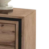 4 Pieces Bedroom Suite Queen Size Silver Brush in Acacia Wood Construction Bed, Bedside Table & V43-BDS-SSH-4PC-DRS-Q