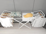 Double Wing Floor Folding Drying Rack For Clothes Quilt Towel-White V1161-108152
