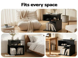 Artiss Bedside Table 2 Shelves S-Shaped Charging Station Black FUR-S-BS-02-BK