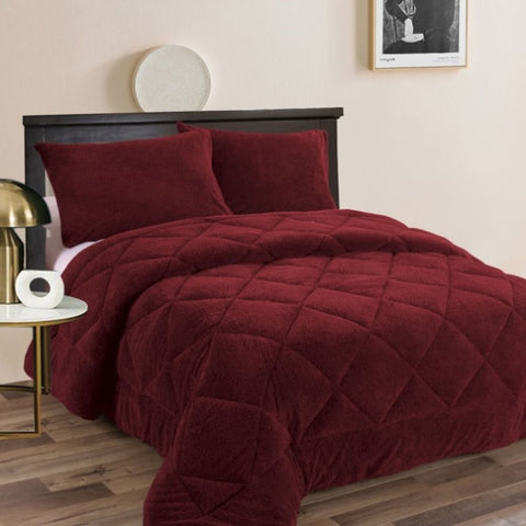 Ramesses Teddy Fleece 3 Pcs Comforter Set Burgundy King V442-KIT-COMFORTER-TEDDY-BURGUNDY-KI