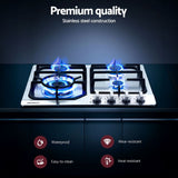 Devanti Gas Cooktop 60cm 4 Burner Silvir CT-GAS-4BTB-SS