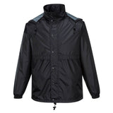 HUSKI STRATUS RAIN JACKET Waterproof Workwear Concealed Hood Windproof Packable - Black V563-918032-STRATUS-BLK-M