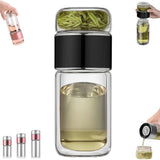Glass Tea Infuser, 3-in-1 Smart Double Layer Borosilicate Glass with Stainless Steel Filter, V1366-AZ2-W-11539