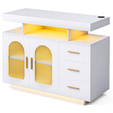 Buffet Sideboard Cabinet With RGB LED Light and Charging Station Console Coffee Bar White V563-QH-9217-25