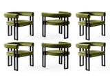 Artiss Dining Chairs Set of 6 Velvet Upholstered Barrel Chairs with Curved Armrests & Back Green UPHO-C-DIN-2553-GNX6