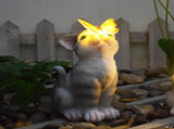 Cats and Butterflies Charming Solar-Powered Animal Garden Statue - Waterproof Resin Figurine with V888-ELOSUNG34546
