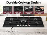 Devanti 90cm Gas Cooktop 5 Burner LPG NG Tempered Glass Hob Black CT-GAS-5B-L-BK