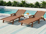 Gardeon Sun Lounge Lounger Table and Chairs Beach Chair HDPE Patio Outdoor Furniture Wheels Brown FF-LOUNGE-3HE-BR