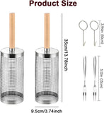 304 Stainless Steel Rolling Grill Basket Set with Removable Handle for Vegetables, Shrimp and V1189-LC-HW-00409