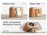 2-pack Brown Mini Waist Clip Fan with Leather Texture - Portable 3-in-1 Handheld & Desk Fan, Dual V888-ELOSUNG56705