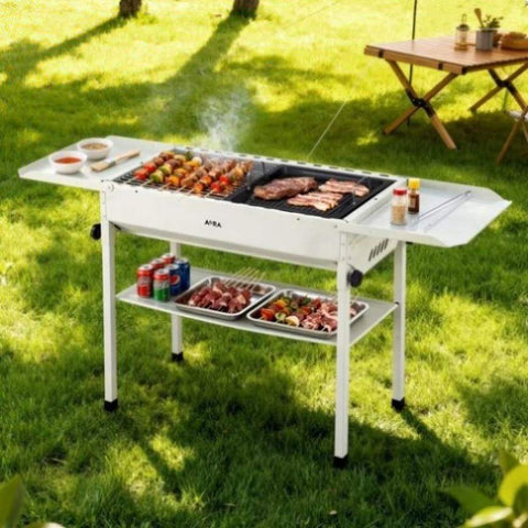 Grillz Portable BBQ Grill w/ Stainless Steel Racks & Pans for Outdoor XFEL-BBQ-SMO-FD-BE
