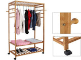169cm Mildrew-proof Bamboo Clothes Shelves Stand On Wheels Coat Shoes Bags Rack V767-X8JJZ-G1