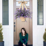 Artificial Hanging Flowers in Basket for Front Door Hanging Lavender Wreath Basket Outdoor Indoor V1294-YM0716-10348076