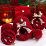 46-Piece Flocked Christmas Ornament Set with Balls, Rings, and Teardrop Shapes for Holiday Tree, V1341-ZY-RNPBEDZB-CARAMELBROWN