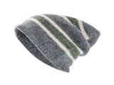 Striped Wool-Blend Beanie & Plaid Fringed Scarf Set Soft Knit Hat and Oversized Shawl V888-ELOSUNG54006