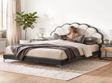Artiss Double Bed Frame with Adjustable Shell Headboard and PVC Upholstery BFRAME-G-COCO-D-BW-AB