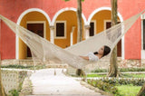 Outdoor undercover cotton Mayan Legacy hammock with hand crocheted tassels King Size Marble V97-TDK CREAM