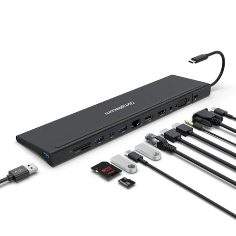 Simplecom CHN622 USB-C 12-in-1 Multiport Docking Station Laptop Stand Dual HDMI + VGA Triple Display V28-CHN622