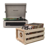 Crosley Voyager Bluetooth Portable Turntable - Grey + Bundled Record Storage Crate V398-CR8017BSC-GY4