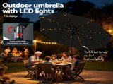 Instahut Outdoor Umbrella 2.9m Market Umbrella with Base String Light Black XFEL-UMB-FLAP-51-BK