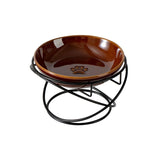 Raised Ceramic Pet Bowl with Metal Stand Brown - Paw Print Cat and Dog Feeding Bowl, Removable V888-ELOSUNG57071-3