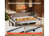 Roll Top Chafing Dish Buffet Complete Set, 9Qt Stainless Steel Chafer with Full Size Pan, Rectangle V952-ZFXQFGK1JTYSNU6QFV0