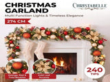 Christabelle 2.74m Timeless Elegance Christmas Garland Pre Lit Multi Function LED Gold Red Baub 112_SENTE274